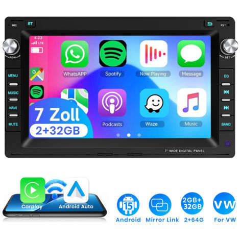 Autoradio Android 15 7 Pouces 2Go+32Go pour VW Polo 9N / Golf 4 / Passat B5 - Apple CarPlay, GPS, RDS, Microphone Intégré - 2+32G