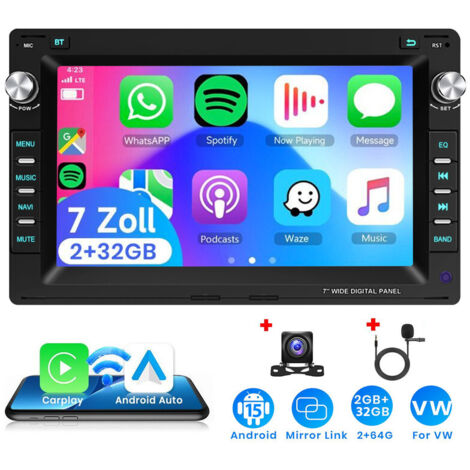 Autoradio Android 15 7 Pouces 2Go+32Go pour VW Polo 9N / Golf 4 / Passat B5 - Apple CarPlay, GPS, RDS, Microphone Intégré - 2+32G CAM