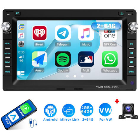 Autoradio Android 15 7 Pouces 2Go+64Go pour VW Polo 9N / Golf 4 / Passat B5 - Apple CarPlay, GPS, RDS, Microphone Intégré - 2+64G CAM