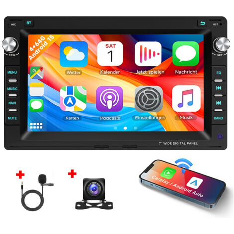 Autoradio Android 15 7 Pouces 4Go+64Go pour VW Polo 9N / Golf 4 / Passat B5 - Apple CarPlay, GPS, RDS, Microphone Intégré - 4+64G CAM