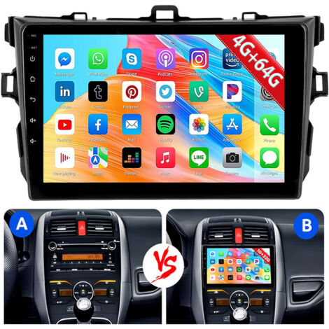 Autoradio Android 15 9 Pouces 32/64Go pour Toyota Auris (2006-2012) - Apple CarPlay, DAB, GPS, Écran Tactile - 4+64G