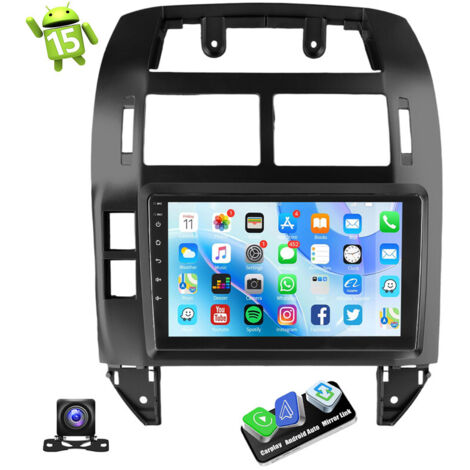 Autoradio Android 15 Apple CarPlay GPS pour VW Polo 9N 2001-2009 GPS Navi WIFI RDS - Noir 1+32G CAM