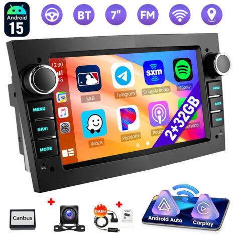 Autoradio Android 15 avec Apple CarPlay pour Opel Astra H, Corsa C/D, Meriva, Zafira B - 2+32G DAB+ CAM