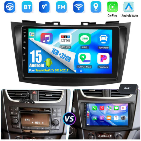 Autoradio Android 15 avec CarPlay et navigation GPS, compatible DAB 32/64 Go (en option) pour Suzuki Swift IV FZ 2011-2017 - 1+32G DAB+