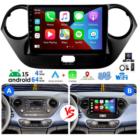 Autoradio Android 15 avec radio GPS et Apple CarPlay pour Hyundai i10 II IA/BA 2013-2016 - 4+64G DAB+ CAM