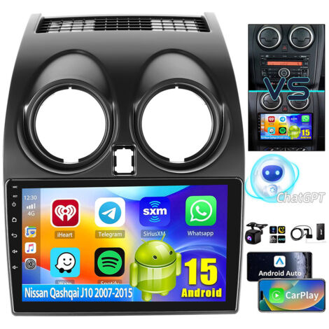 Autoradio Android 15 pour Nissan Qashqai J10 2007-2013, Apple CarPlay - 4+64G DAB+ CAM