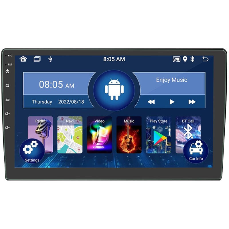 Autoradio Android 2 Din avec Carplay sans, Android Auto, Écran Tactile 9 Pouces Noir, WiFi, GPS, Bluetooth, FM RDS 2G+32G