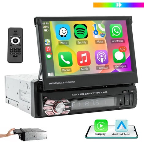 ESSGOO Autoradio Android Carplay 7" 1DIN USB AM FM Bluetooth Écran tactile TF Entrée auxiliaire