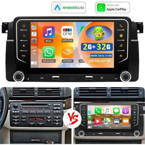 Autoradio Apple CarPlay Android 15 avec navigation GPS pour BMW Série 3 E46, 318, 320, 325 et M3. - 2+32G