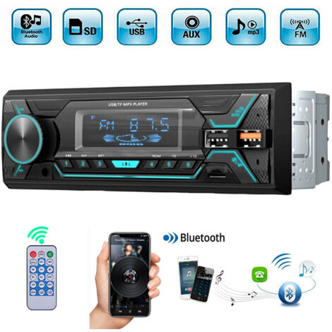 Autoradio avec Bluetooth BT mains libres 7 couleurs 1DIN Lecteur MP3 USB SD FM CD Aux