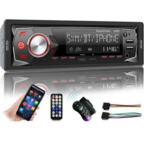 Autoradio Bluetooth 5.0, FM 7 Couleurs Radio Radio Stéréo avec Lecteur MP3, contrôle APP, Port 2 USB/TYPE C/AUX/Carte SD