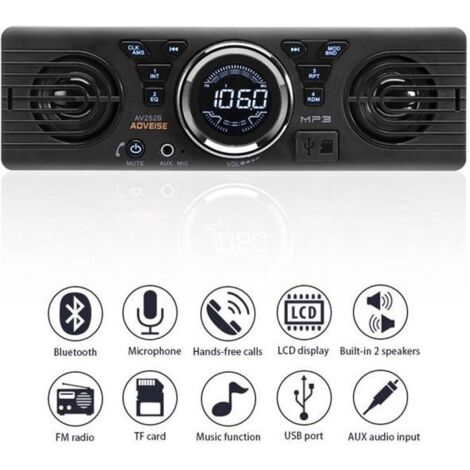 Autoradio Bluetooth Audio stéréo de voiture Lecteur MP3 Radio Haut-parleurs intégrés Support USB / TF / AUX / FM Récepteur DC 12V