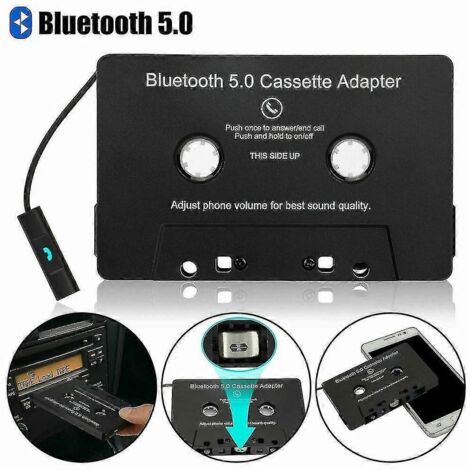 Autoradio Bluetooth avec lecteur de cassettes et adaptateur auxiliaire pour cassettes Bluetooth 5.0