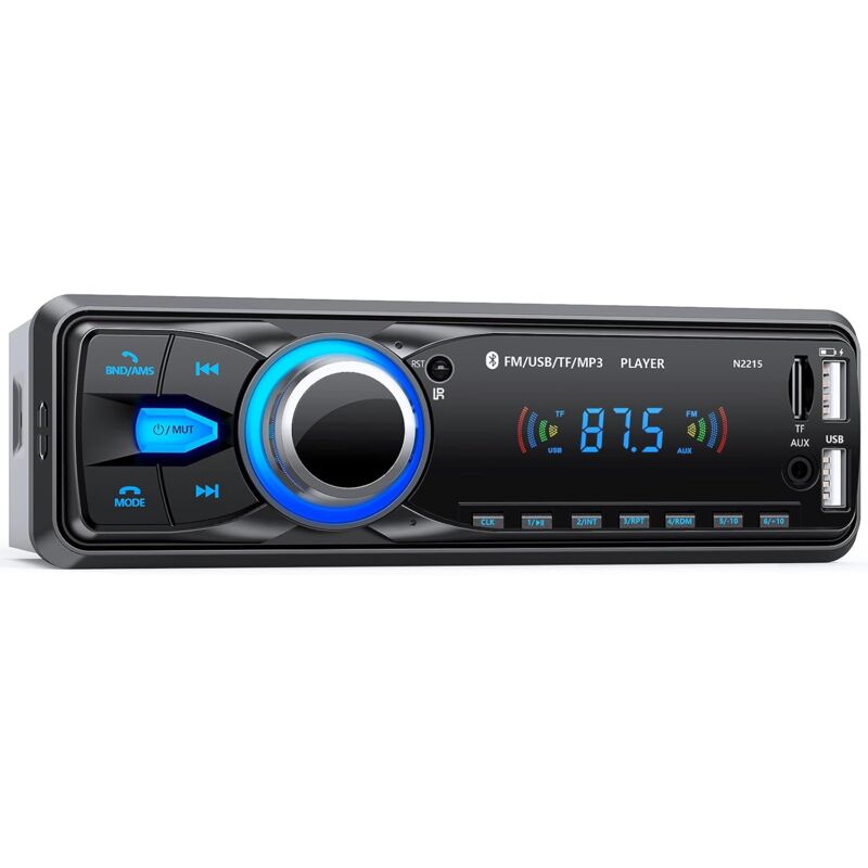 Autoradio Bluetooth Main Libre 5.0, FM Poste Radio Voiture Bluetooth, Autoradio 1 Din pour 9-12V Voiture Supporte 2 USB/AUX/SD/TF/MP3, Supporte