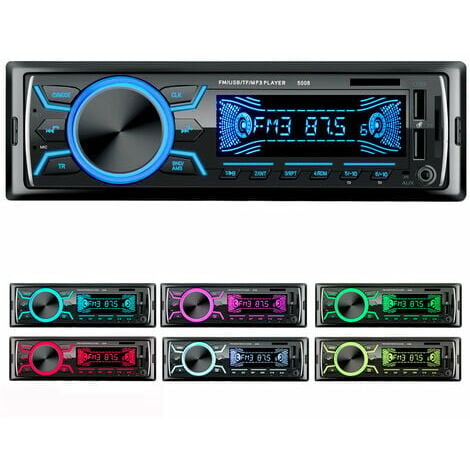 Autoradio Bluetooth Poste Radio Voiture,1Din Radio de Voiture, 4x60W Auto Radio 7Couleurs FM Stéréo Radio USB/SD/AUX/EQ/Lecteur MP3 autoradio Pioneer
