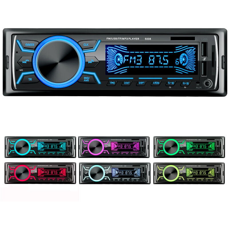 Autoradio Bluetooth Poste Radio Voiture,1Din Radio de Voiture, 4x60W Auto Radio 7Couls FM Stéréo Radio USB/SD/AUX/EQ/Lect MP3 autoradio Pioneer