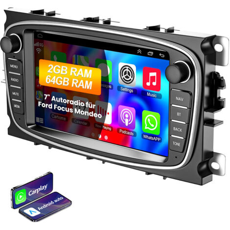Autoradio Bluetooth pour Ford Focus 2 Mondeo Mk4 C S MAX Apple Carplay Android 14 - 2+64G