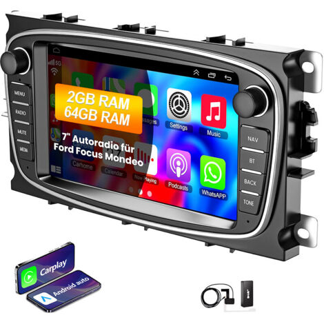 Autoradio Bluetooth pour Ford Focus 2 Mondeo Mk4 C S MAX Apple Carplay Android 14 - 2+64G DAB+