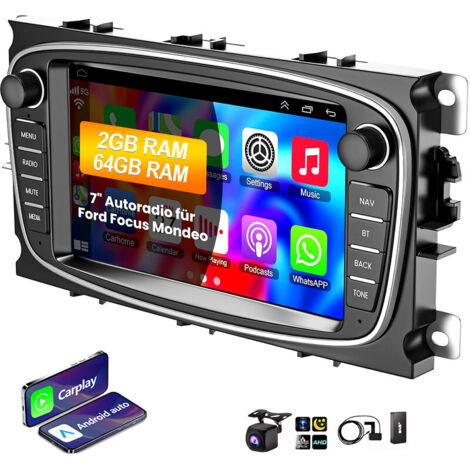 Autoradio Bluetooth pour Ford Focus 2 Mondeo Mk4 C S MAX Apple Carplay Android 14 - 2+64G DAB+ CAM