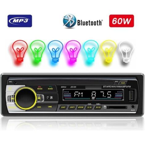 Autoradio Bluetooth PRUMYA Lecteur MP3 commande vocale Trouver une voiture lumières colorées radio FM USB AUX EQ Avec télécommande
