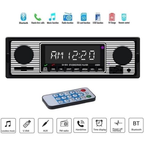 Autoradio Bluetooth - Retro - Lecteur MP3 - Panneau en métal brossé - Appels mains libres - FM numérique