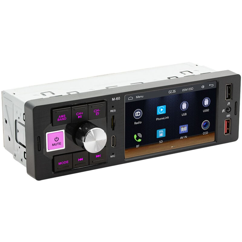 Autoradio Bluetooth Single Din 4,1 pouces écran tactile avec Android Auto/CarPlay/Mirrorlink filaire, prise en charge USB et TYPE-C/appel mains