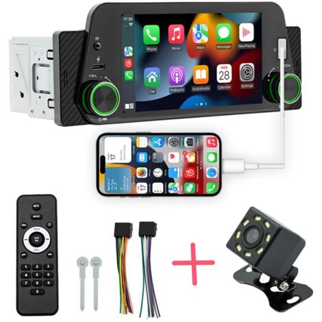 Autoradio Bluetooth Universel Carplay avec Caméra de Recul 5 pouces écran tactile Mirror link FM