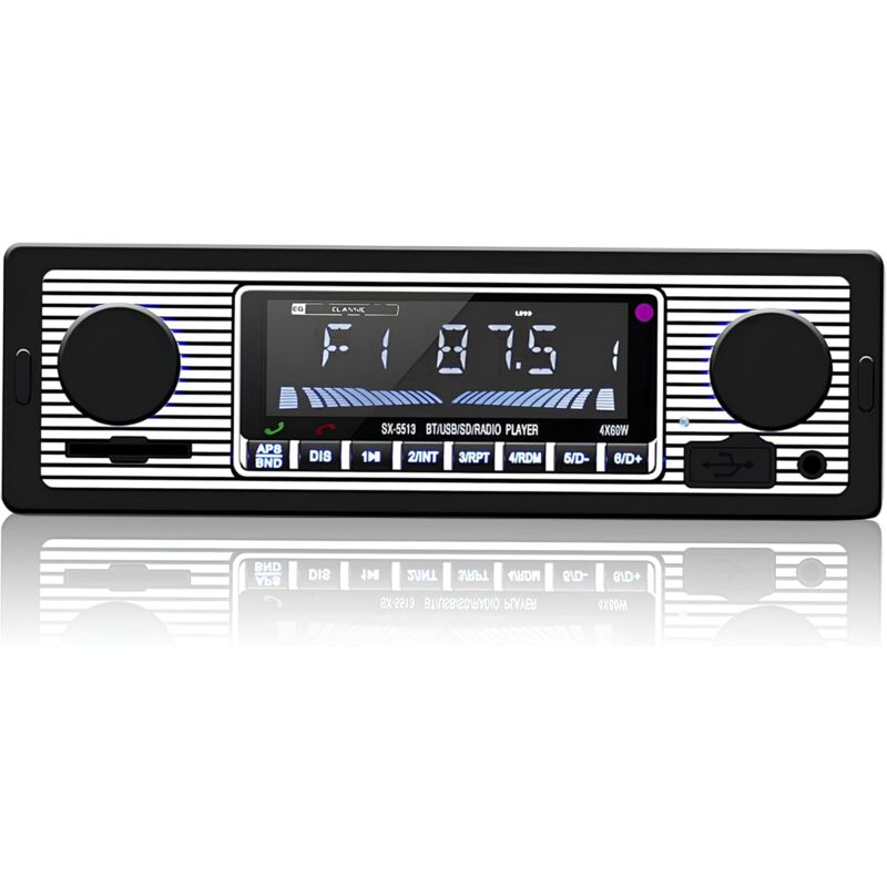 Autoradio Bluetooth, Vintage Poste Radio Voiture Bluetooth 4x60W Lecteur MP3 avec Télécommande Supporte USB/AUX
