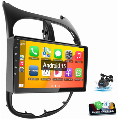 Autoradio Carplay Android 15 9" pour Peugeot 206 206CC 206SW 2001-2016 GPS RDS BT 1+32G CAM