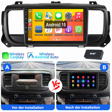 Autoradio CarPlay Android 15 pour Toyota Proace Citroën Jumpy Peugeot Expert GPS WIFI 4+64G DAB
