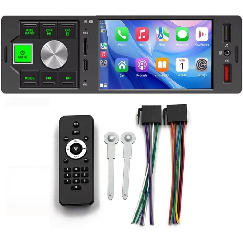 Autoradio Carplay Android Auto Bluetooth 4,1" Single Din 12v Appels Mains Libres Lecteur Audio de Voiture Prise en Charge Mirror Link 7 Couleurs LED