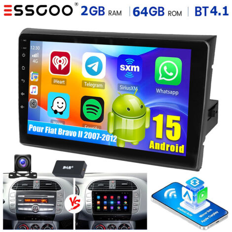 Autoradio DAB+ (en option) 4+64 Go pour Fiat Bravo II 2007-2012 Android 15 avec navigation GPS, Wi-Fi, Bluetooth, FM et RDS - 2+64G DAB+ CAM