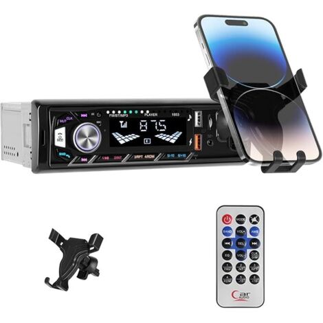 Autoradio DIN con supporto per telefono, radio FM stereo Bluetooth e lettore di schede USB/TF.