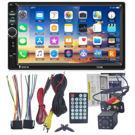 autoradio double din 7 pouces ecran tactile bluetooth camera noir