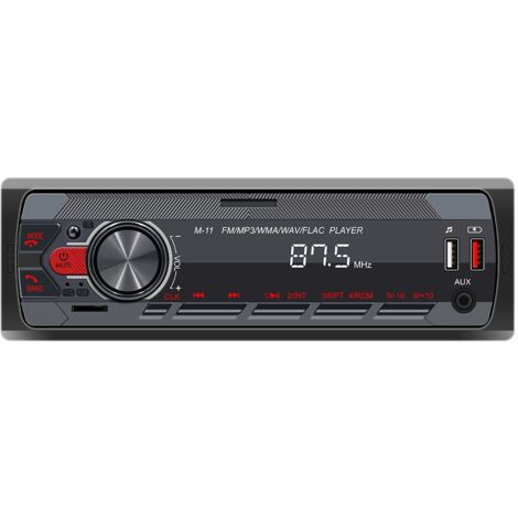 Autoradio MP3 12V avec Bluetooth, kit mains libres et radio FM, éclairage coloré et audio.