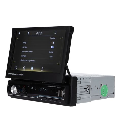 Autoradio multimédia 1 DIN avec navigation, écran télescopique pliable de 7 pouces et compatible CarPlay