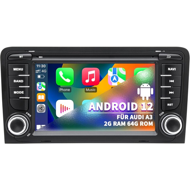 Autoradio pour Audi A3 S3 8P RS3 2003 2004 2005 2006 2007 2008 2009 2010 2011 2012, Système Android 12 4G+64G avec CarPlay Android Auto, écran