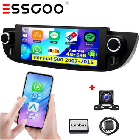 Autoradio pour Fiat 500 (2007-2015) : Android 15, Apple CarPlay, GPS, Bluetooth, Wi-Fi, RDS, DSP, 4 Go + 64 Go de RAM  - 4+64G CAM