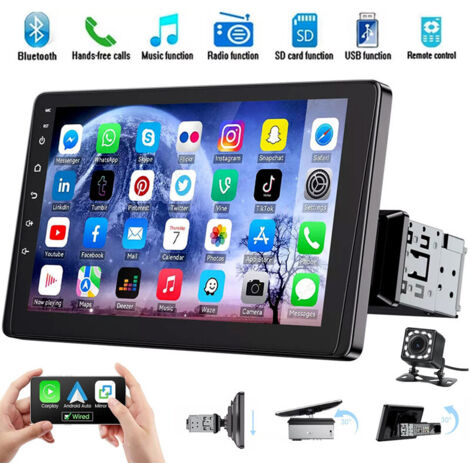 Autoradio rotatif 9" simple 1DIN avec lecteur Apple CarPlay MP5 et radio SWC 12CAM