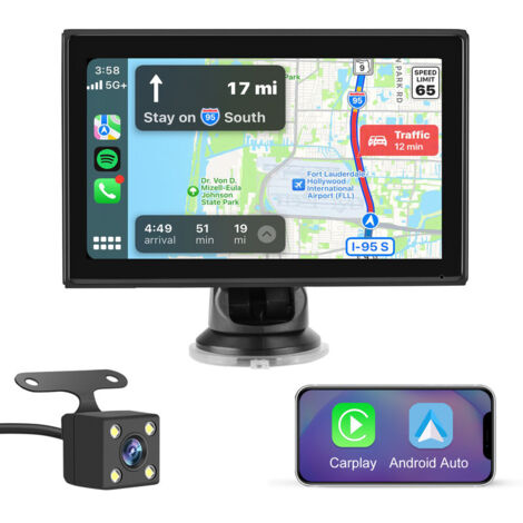 Autoradio sans fil Apple CarPlay Android Auto écran 7 pouces 1080P caméra JUNSUN