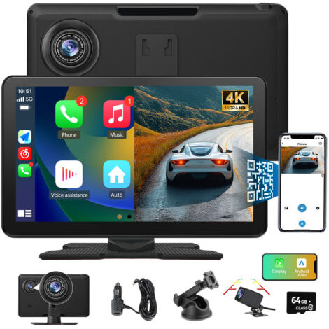 Autoradio sans fil Apple CarPlay Android Auto écran 9 pouces 2K +caméra JUNSUN