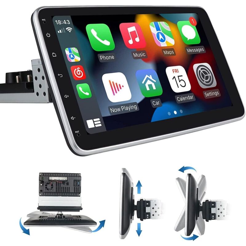 Autoradio Simple 1 DIN avec Apple CarPlay Android Auto sans Fil, écran Tactile inclinable Rotatif HD détachable GPS Navi Bluetooth, Prise en Charge