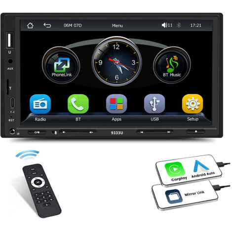 Autoradio stéréo Bluetooth double DIN 7" avec Apple/Android Carplay GPS USB