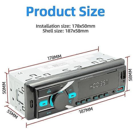 Autoradio stéréo Bluetooth simple DIN avec lecteur MP3, contrôle par application, radio AM/FM, entrée auxiliaire, 2 ports USB R--