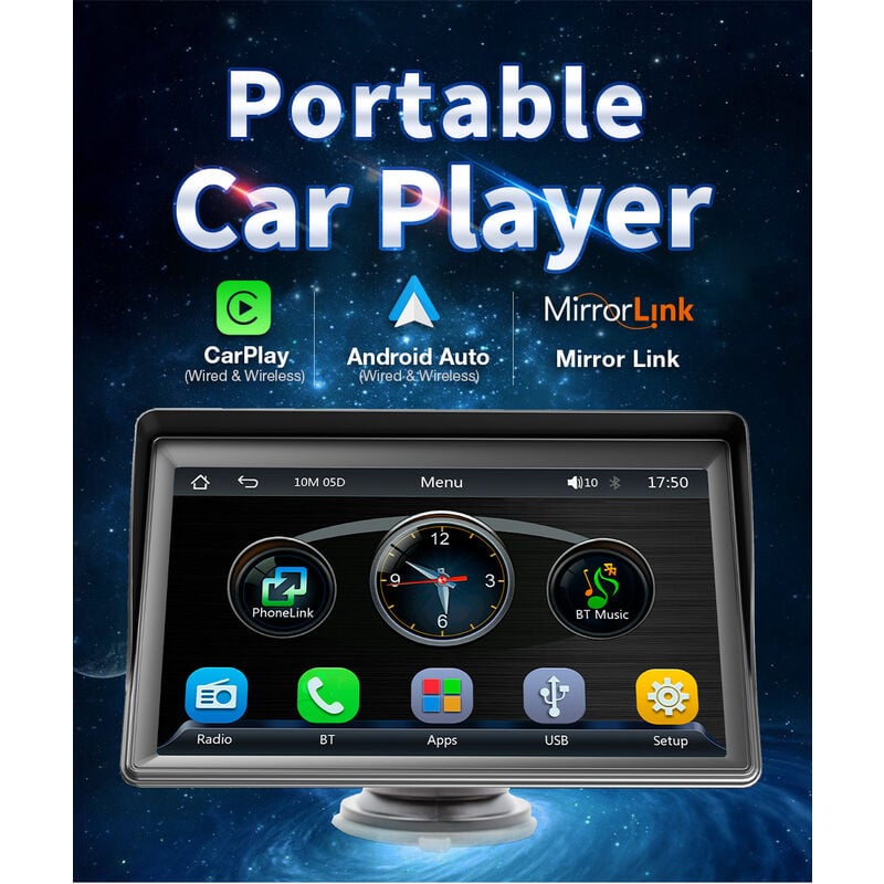 Autoradio universel 7 ", Android Auto, carPlay, Apple, lecteur multimedia video, sans fil, ecran tactile, pour voiture BMW, VW, KIA+ carte memoire