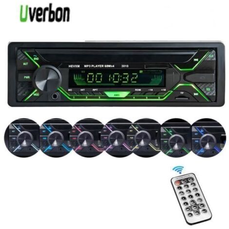 Autoradio UVERBON, 7 Couleurs Stéréo FM Radio 60W x 4, Lecteur MP3 Poste Voiture Support USB/SD/TF/AUX+Télécomm