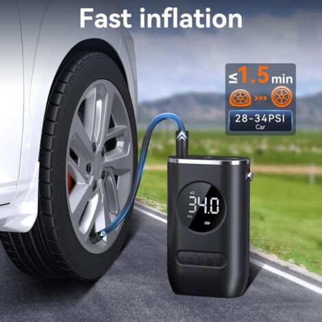 Autoreifenfüller, tragbarer Luftkompressor mit 150 PSI, 4x schneller, mit digitalem LCD-Display und LED-Leuchte, 4 Modi, Autokompressor für Autos, Motorräder, Fahrräder, Bälle usw.