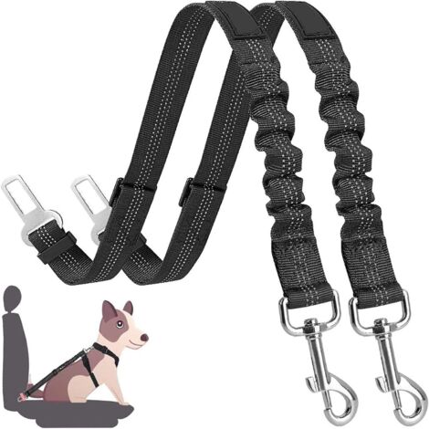 Autosicherheitsgurt für Hunde, [2 Stück] Universelles Autosicherheitsgeschirr für Hunde, strapazierfähiger, verstellbarer und reißfester Sicherheitsgurt für alle Hunde und Katzen, schwarzes Nylon