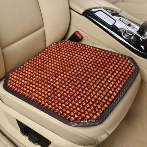 Autositzbezug mit Holzperlen für Auto/Van/Taix, 45 x 45 cm, Massage-Sitzauflage mit Kühlperlen, Untersitzschutz für Auto, Zuhause, Bürostuhl