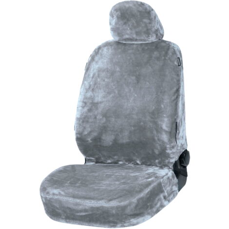 Autositzbezug Teddy aus Kunstfell, PKW-Schonbezug Einzelsitz, Kunstfellbezug vegan silber